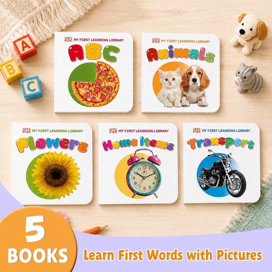 My First Learning Library Children's Reading Game Book, First Words Picture Board Book Set, Covering ABC, Animals, Flowers, Household Items And Transportation Learning - My First Learning Library - View 1