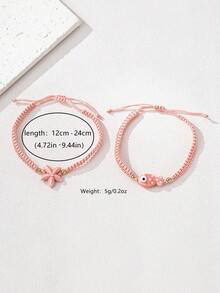 2pcs/Set Tropical Ocean Starfish Fish Design Multi-Layer Bracelet Set, Summer Beach Daily Vacation Party Jewelry - Pink - View 7