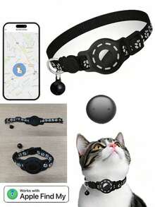 1pc Adjustable Reflective Cat Collar, Pet Cat Locator Collar Compatible With Apple Find My And Android Trackers, 7-9 Inch Animal Print Design, Detachable Collar For Cats - Multicolor - View 17