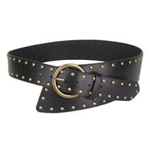 1pc Women's Dark Western Style Heavy-Duty Full Rivet Wide Waist Belt - Black - View 8