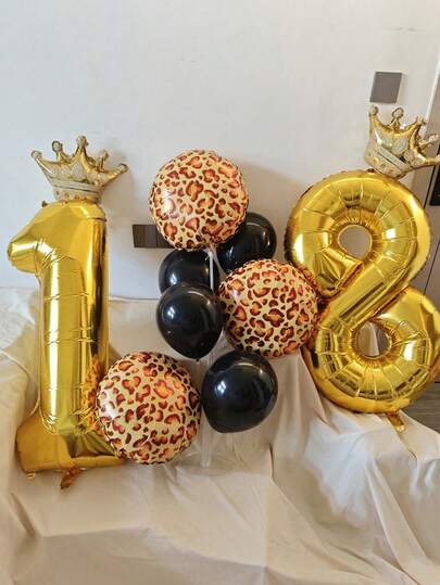 40 Inch Black Leopard Print Crown Number Balloon Set, Black Number With 18 Inch Leopard Print Foil Balloon, 10 Inch Black Latex Balloon, Mini Crown Foil Balloon, Suitable For Birthday Party Decoration, Men's Women's Bachelor Party Decoration, Anniversary Celebration Decoration