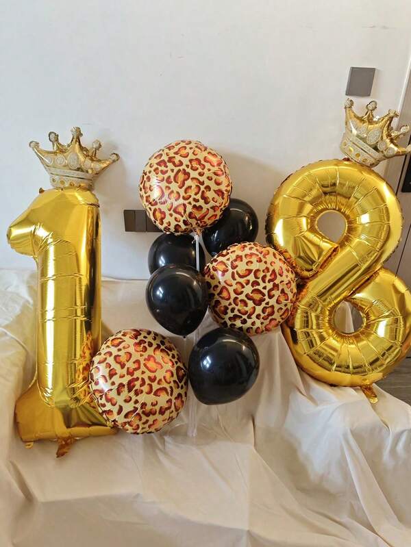 40 Inch Black Leopard Print Crown Number Balloon Set, Black Number With 18 Inch Leopard Print Foil Balloon, 10 Inch Black Latex Balloon, Mini Crown Foil Balloon, Suitable For Birthday Party Decoration, Men's Women's Bachelor Party Decoration, Anniversary Celebration Decoration