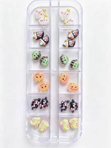 Halloween Nail Charms, 3d Resin Nail Decorations, 12 Grids Mixed Nail Art Box, Devil Pumpkin Nail Ornaments, Clown,Black Cat Nail Charms, Spooky Goth Manicure Supplies, Press On Nail Accessories, Halloween Nails Salon Diy , Cartoon Clown Nail Studs - Multicolor - View 5