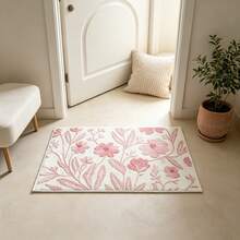1pc Pink Floral Bathroom Mat, Soft Short Pile 2D Printed Non-Slip Bottom Polyester Carpet 1000g/㎡.M, Suitable For Living Room, Bedroom, Bathroom, Toilet Floor, Cozy Home Decor Small Indoor Decorative Rug - Multicolor - View 7