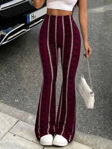 Quần legging nữ họa tiết hình học, kiểu dáng thường ngày, thích hợp cho mùa xuân. - Màu Đỏ Sâu - Xem 3