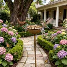 1 pieza Estaca de decoración de jardín de metal con forma de cuenco de agua para pájaros vintage y oxidado, adorno de baño y comedero para pájaros para exterior, patio, césped y parterre, regalo de jardinería para amantes de los pájaros - Decoración de jardín - Ver 8