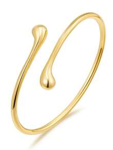 3pcs/1pc European & American Minimalist Smooth Metal Arm Cuff, Adjustable Water Drop Shaped Arm Ring, Vacation Style, Ins Influencer Same Style Arm Jewelry - Gold - View 4