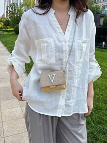 Bolso de hombro super mini minimalista con solapa de lentejuelas y cadena - Dorado - Ver 10