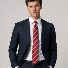 1 pieza Corbata casual a rayas rojas para hombre, estilo académico de negocios, uniforme de estudiante, corbata decorativa a juego con camisa de novio, anudada a mano - Rayas burdeos - Ver 3