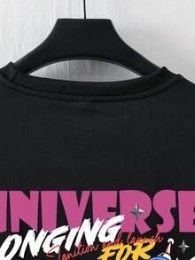 Men's Street Style Rocket Graffiti Print T Shirt - Casual Loose-Fit Round Neck,Breathable Polyester Fiber,Machine Washable - Perfect Choice For Summer - 黑色 - 查看 4