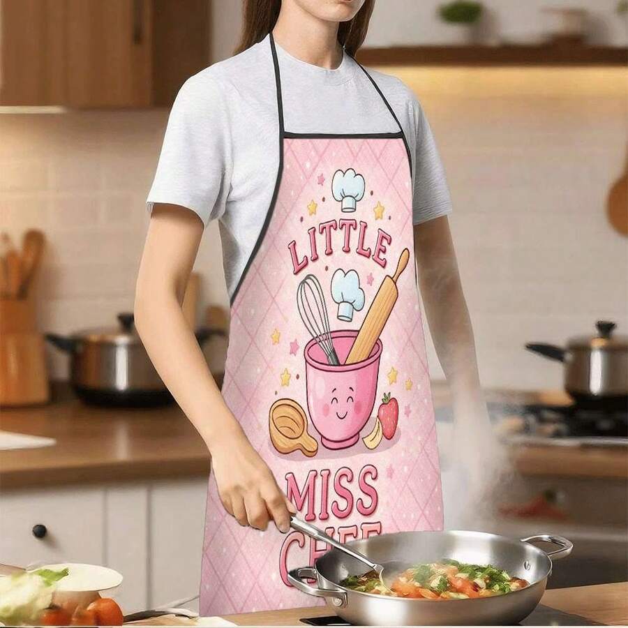 1pc Little Chef Fun Design Apron, Durable And Easy To Maintain, Polyester Material, Suitable For Kitchen Cooking, Gardening, Fruit Picking, Christmas And Halloween - Multicolor - View 1