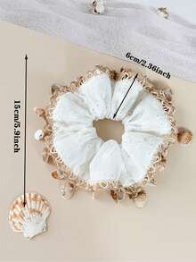 Embroidered Shell Tassel Lace Hair Scrunchie, Women's High-End Fashion Half-Up Ponytail Hair Tie, Beach Vacation Accessory - Multicolor - View 7