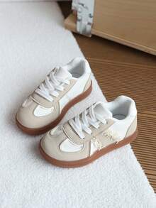 1 Pair Unisex Kids Vintage Patchwork German Training Shoes, Spring/Autumn New Casual Anti-Slip Sports Sneakers - Beige - View 5