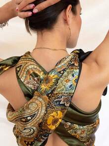 1PC Women's Fashion Minimalist Printed Satin Bandana Scarf, 2026 Spring New Fashion Hair Accessory Scarf, Suitable For Women, Can Be Used As Belt, Bag Decoration, Ribbon, Hairband Or Headscarf, An Ideal Choice To Enhance Your Overall Look. - Green - View 6