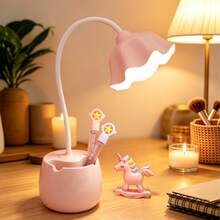 3-In-1 Multifunctional LED Circular Flower Lamp, With Eye-Caring White Light, Suitable For Bedroom, Dorm, Desk, Pen Holder, Phone Stand, Reading Light, Bedside Lamp - Flowers - View 2