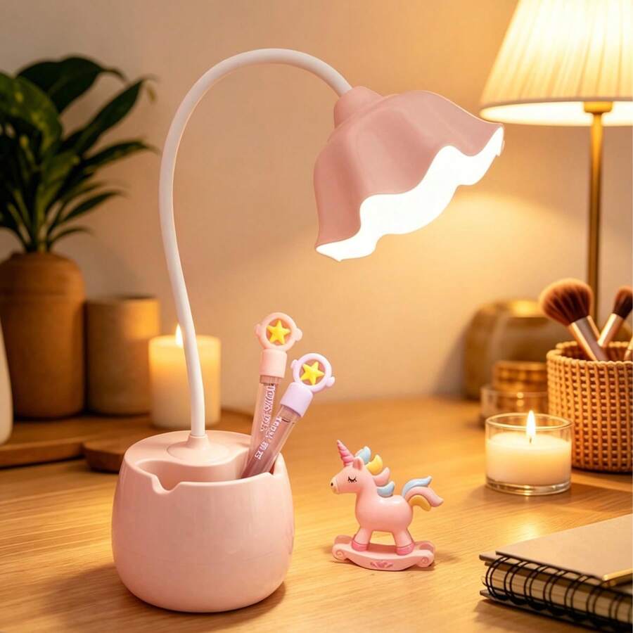 3-In-1 Multifunctional LED Circular Flower Lamp, With Eye-Caring White Light, Suitable For Bedroom, Dorm, Desk, Pen Holder, Phone Stand, Reading Light, Bedside Lamp