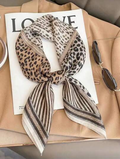 1PC Women's Bohemian Leopard Print Bandana Satin 27.56inch Paisley Square Scarf/Kerchief, Suitable For Party, Vacation, Daily Wear, Matching With Fashion Glasses, Bracelet, Earrings, Necklace