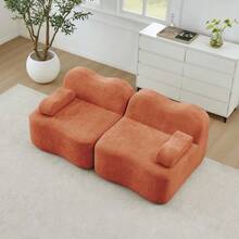 2-Seater Modular Boneless Sofa, Wave Shape, Deep Seat Cushions - Orange - View 5