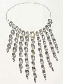 Fashion Bling Rhinestone Earrings & Necklace Set, Bridal Wedding Banquet Jewelry Set - Silver - View 11