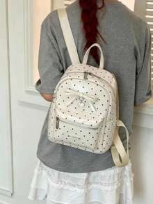 Dedoo Nouveau sac à dos décontracté à pois pour femmes, sac à dos de voyage polyvalent pour les trajets, style universitaire, sac d'école - Blanc - Voir 4