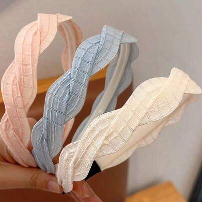 3Pcs Girls French Style Fresh Solid Color Versatile Toothed Braided Non-Slip Ha…