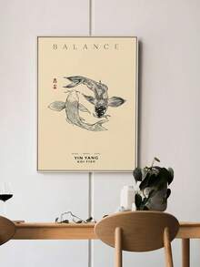 2D Flat, 2D Flat, 1pc Wall Decoration, Retro Posters Featuring Koi Fish, A Yin Yang Aesthetic Print, Stylish Black And White Japanese Artwork, A Soothing Mindfulness Poster For Wall Decor, Ideal For Office Or Bedroom Decoration - Abstract Style a - View 4