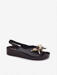 Elegante und bequeme Damen-Sandalen aus Leder S.Barski KV61-6045 mit dekorativer Verzierung auf einem zarten Keilabsatz Gold Schwarz - Schwarz - Übersicht 3