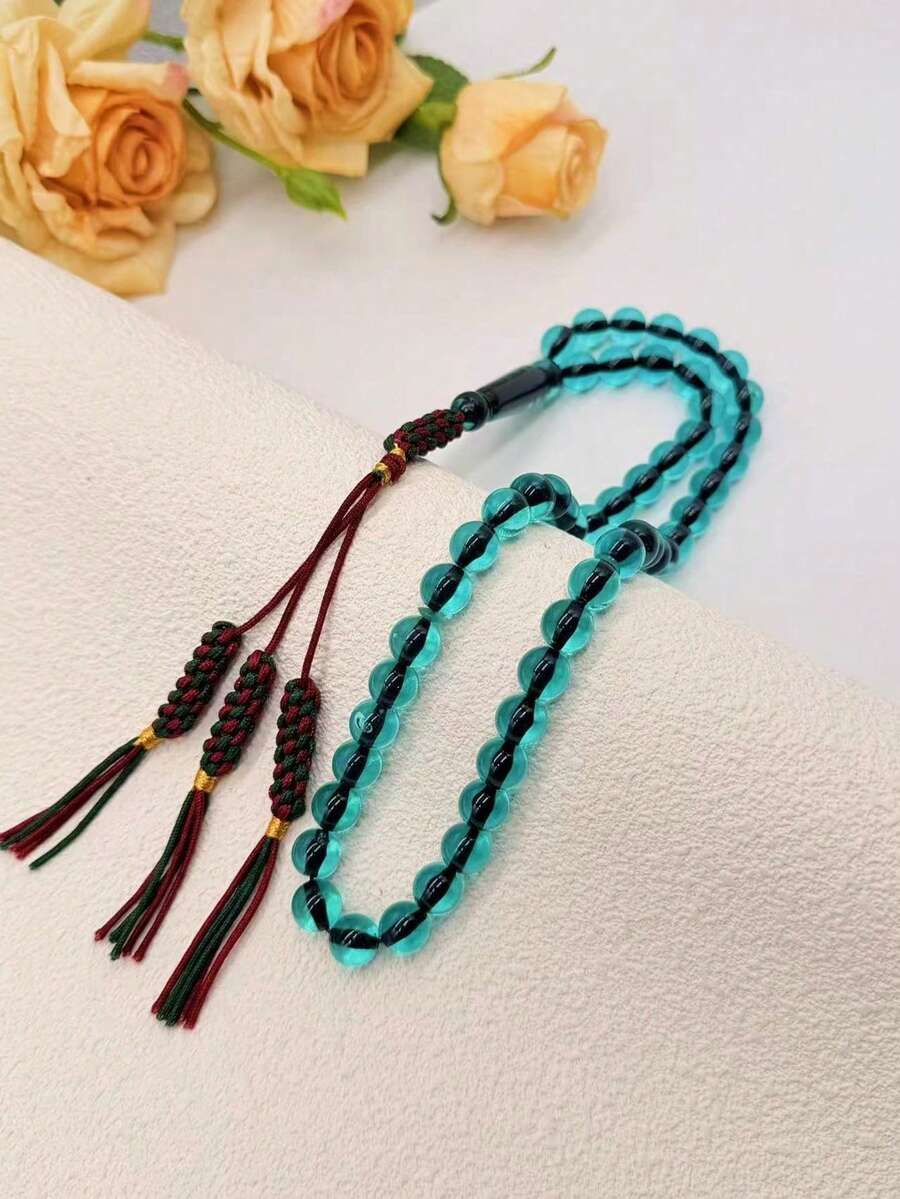 1pc 51-Bead Acrylic Bracelet With Handmade Tassel Decoration, Suitable For Men's Daily Wear And Prayer (TASBIH)