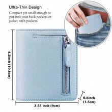 Women's Small Slim Leather Wallet With RFID Protection, Compact Bifold Mini Purse With Clear ID Window - C:Hand Graining Leather-blue - View 5