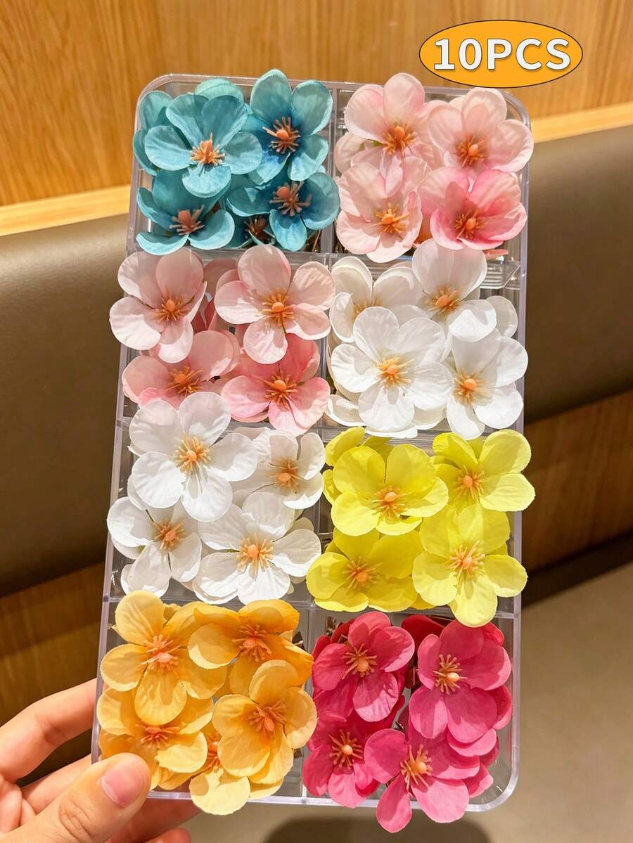 10 piezas de pinzas para el cabello con flores de tela de unicolor tipo macaron, pinza de cocodrilo con agarre firme y antideslizante, para trenzado, peinado semirecogido, decoración, viaje a la playa, uso diario, accesorio para el cabello fresco y femenino - Verde - Ver 1