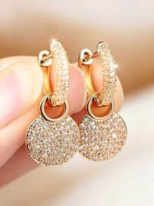 1 Pair Of Elegant, Minimalist Double-Ring Drop Earrings For Women-The Perfect Accessory To Brighten Up Your Work, Commute, And Everyday Outfits - Yellow Gold - View 1