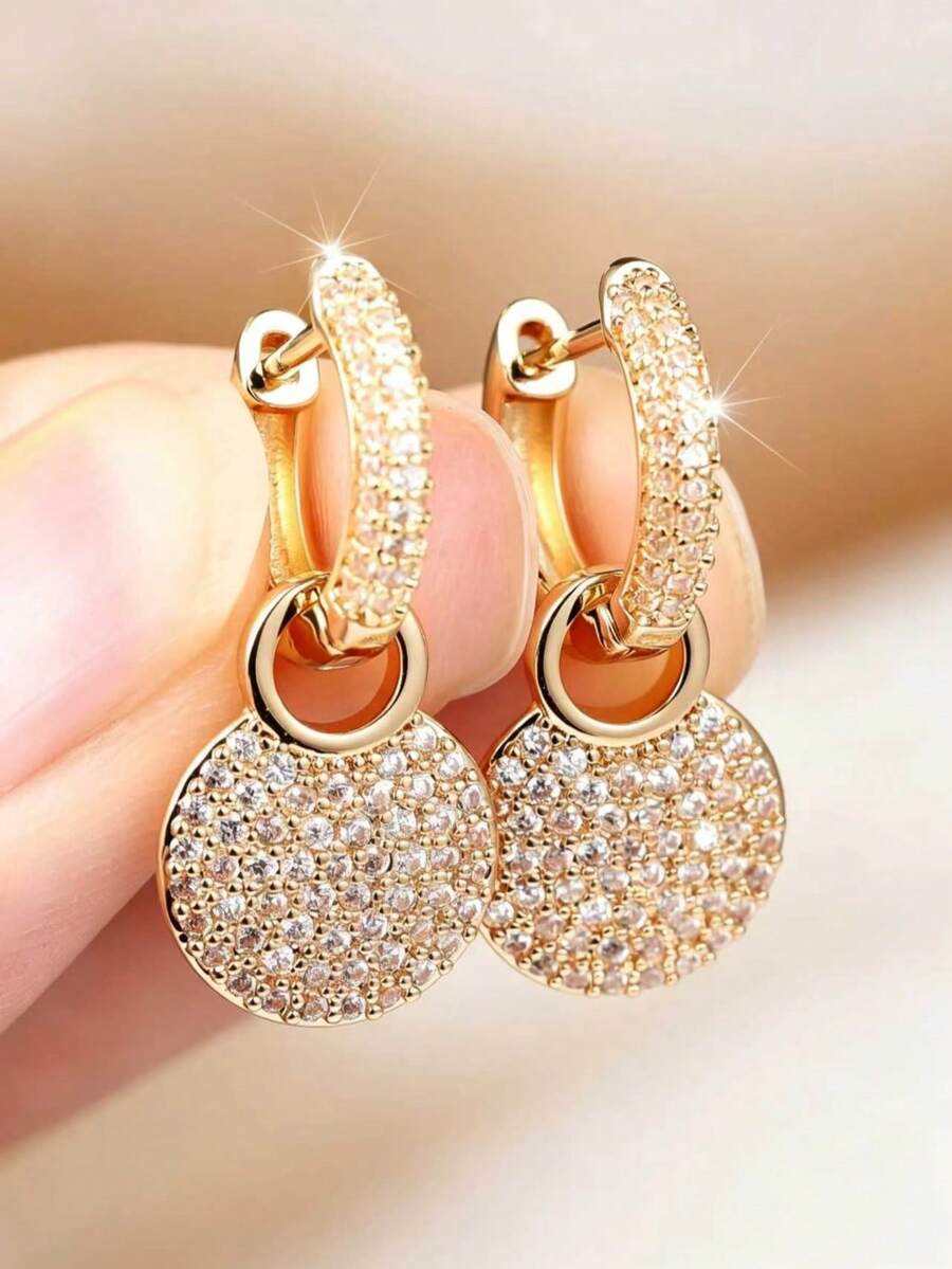 1 Pair Of Elegant, Minimalist Double-Ring Drop Earrings For Women-The Perfect Accessory To Brighten Up Your Work, Commute, And Everyday Outfits - Yellow Gold - View 1