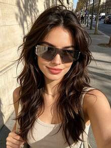 1pc Frameless Single Lens Punk Fashion Glasses Street Style Pose Glasses For Women - Silver Frame White Mercury - View 4