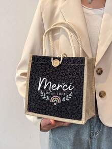 Teacher Print Linen Tote Bag, Teacher Appreciation Handbag, Teacher's Day Gift, Reusable Printed Tote Bag, Suitable For Commuting And School, Back To School - Multicolor - View 21
