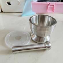 Stainless Steel Mortar And Pestle Set, Manual Spice Grinder, Durable Kitchen Tool, Manual Spice Grinder, Food Crusher - Silver - View 13