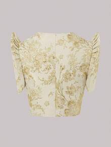 Cardigan Lengan Pendek Jacquard Elegan untuk Wanita - Sampanye - View 2