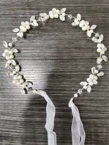 1pc Bridal Pearl Rhinestone Glamorous Wedding Ball Party Headband Hair Accessory - Silver - View 3