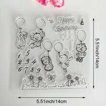 Birthday Party Clear Silicone Stamps Set, Happy Birthday Cake Balloon Gift Animal Transparent Rubber Stamps For DIY Scrapbooking, Card Making, Journaling, Photo Album Decor, Handmade Greeting Card Craft Supplies - Birthday - View 12