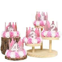1 Peça Chapéu Coroa de Aniversário de Rosa, Coroa de Festa de Aniversário de 1-4 Anos, Chapéu Coroa de Aniversário de 6 Meses, Chapéu de Aniversário de 1 Ano, Chapéu Coroa de Festa de Aniversário Feito à Mão de 2 Anos, Chapéu de Aniversário de Flor de 3 Anos, Chapéu Rosa de 4 Anos, Adereços para Fotos, Aniversário, Suprimentos para Festa - Vários estilos - Visão 1