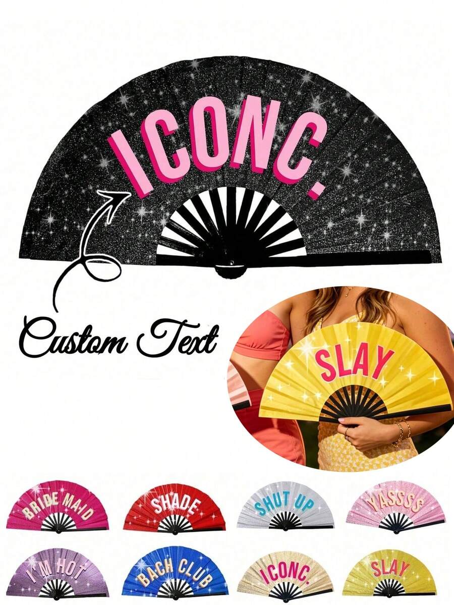 Customized Large Bamboo Folding Fan, Handheld Rave Fan For Dance, Kung Fu Tai Chi, Wedding Favor, Bridesmaid Gift And Photo Prop - Multicolor - View 1