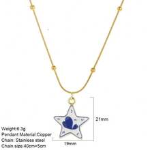1pc Stainless Steel Chain Star Pendant Necklace LOVE Letter Oil Drop Exquisite Pendant Necklace Women's Fashion Jewelry Versatile Accessory - Multicolor - View 11