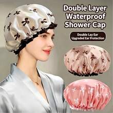 Double Layer Waterproof Shower Cap For Women, Home Kitchen Oil Smoke Protection Hair Cover, Girls Dry Hair Mask Bath Cap New Style, Shower Accessories, Bath Sponge - Multicolor - View 1