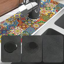 1件裝彩色波希米亞風防滑水龍頭排水墊，復古圖案，適用於浴室與廚房各種水龍頭 - 彩色 - 查看 8