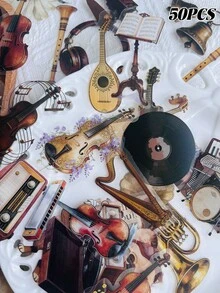 50-Piece Set Of Retro Musical Instrument Stickers For Suitcases, Laptops, Scrapbooks, Diaries, Skateboards, Guitars, Helmets, Instrument Cases, And DIY Decals - Multicolor - View 2