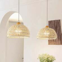 1pc Bohemian Style Paper Rope Lampshade, Rustic Pendant Light Shade, Woven Paper Rope Basket Top Lampshade, DIY Pendant Light Shade, Suitable For Living Room, Kitchen Island, Dining Room Decoration, Unique Home Decor Lampshade (Light Cord And Socket Not Included) - Semicircle - View 5