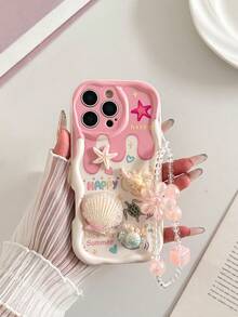 Cartoon Starfish Shell Accessory Painted Oil Wave Edge Print Protective Case With Chain Accessory New Style Compatible With IPhone 17/17 Pro/17 Pro Max/16/16 Pro Max/15/14/XR/7/8/15 Pro Max/13/11/XS Soft Case P12 Anti-Drop Creative Straight Edge Painted - Multicolor - View 8