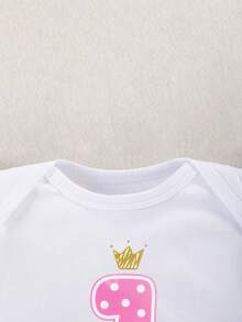 3pcs/Set Baby Girl 1st Birthday Outfit, Cartoon Letter Print Romper With Flare Sleeves, Colorful Skirt, Hair Accessory, Suitable For All Seasons - Multicolor - View 5