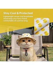Adjustable Dog Sun Hat, UV Protection Anti-Slip Pet Sun Hat, Cute Duck Pattern Summer Pet Hat, Suitable For Dogs And Cats To Wear, Breathable Outdoor Walking Sun Protection Hat - Multicolor - View 8