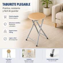 Round Folding Stool With Wooden Top, 30x30x45cm, Metal Frame, 100kg Load Capacity, Legs With Non-Slip Protectors, Compact For Kitchen, Balcony, Office, Events - Yellow - View 4