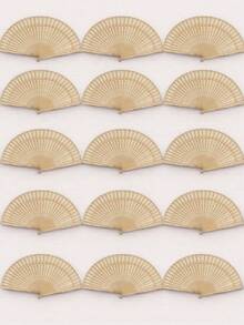 1pc Hollow Pure Wood Chinese Style Folding Fan, Wooden Hand Folding Fan, Carved Flower Pattern, Best Gift For Birthday And Graduation - Apricot - View 4